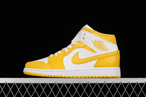 All categories Air Jordan Jordan series basketball shoes Air Jordan 1 Mid Air Jordan 1 Mid AJ1 Joe 1 white and yellow Zhongbang basketball shoes BQ6472-117